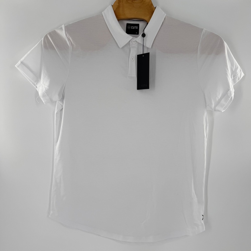 Cuts Clothing White Pyca Pro Polo Shirt Mens XL Short Sleeve Curved Hem NWT